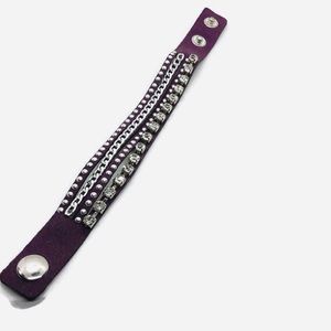 Purple Faux Leather Rhinestone Snap Closure Bracelet
